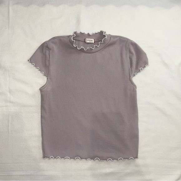 Sunday Best Tops - Sunday Best Ribbed Lettuce Trim Tee (XS)